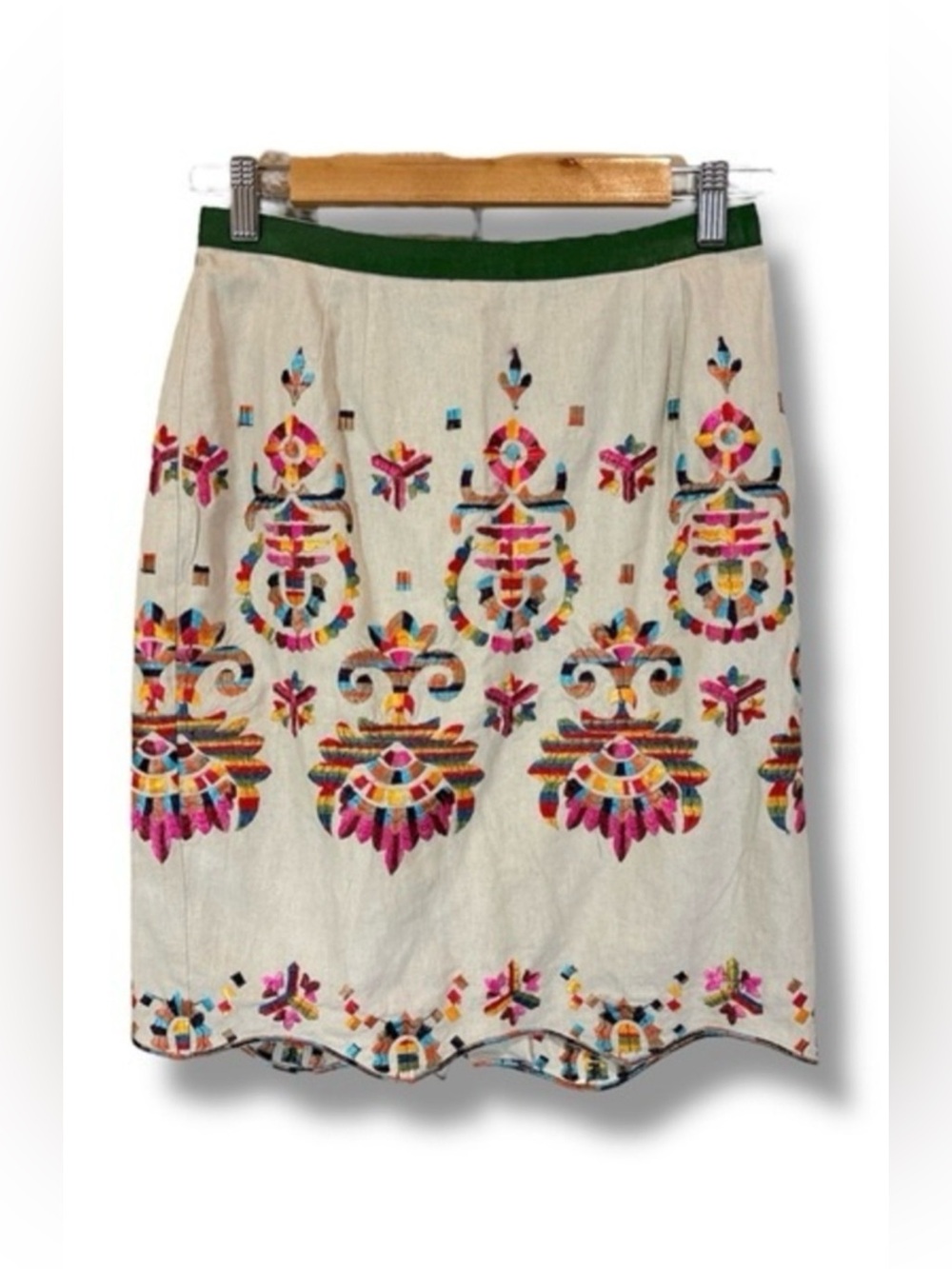 Anthropologie Linen Blend Embroidered Majestic Medallion Pencil Skirt